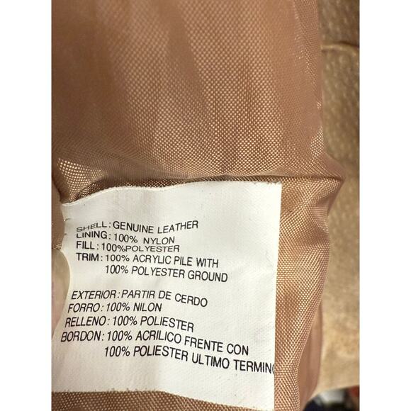 Vintage 1996 Northwest Territory Tan Leather Bomber Jacket Faux Fur Collar Large - Picture 11 of 13